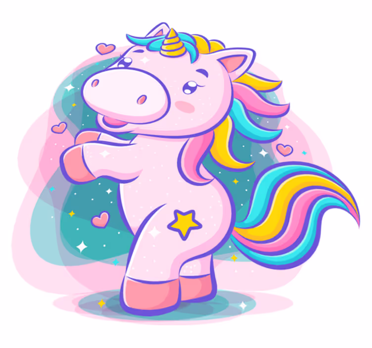 Vinyl teppich kinder mit buntem lächelnden einhorn - TenStickers