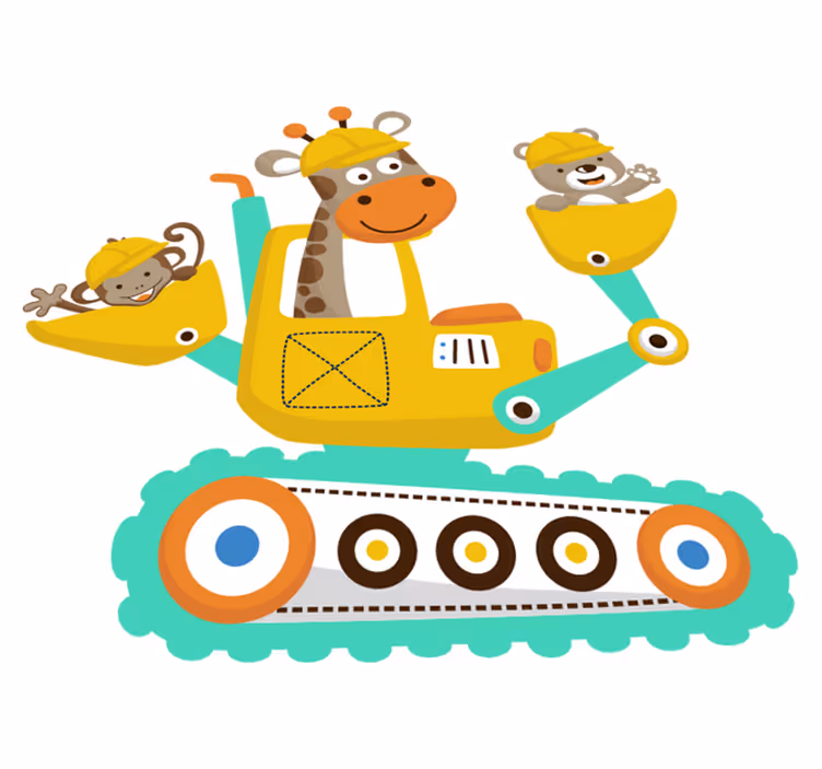 Vinyl teppich kinder bagger mit tieren - TenStickers