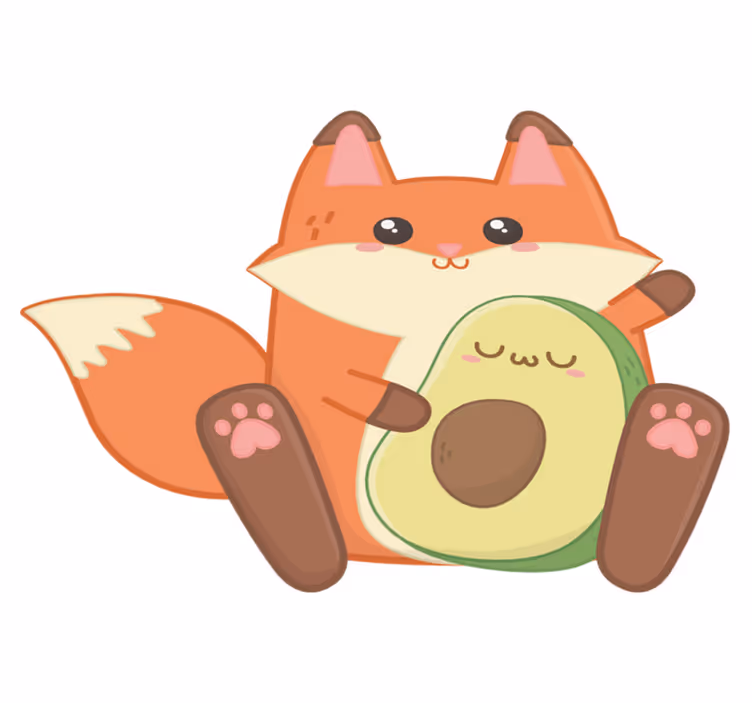 Vinyl teppich kinder kawaii fuchs mit avocado - TenStickers