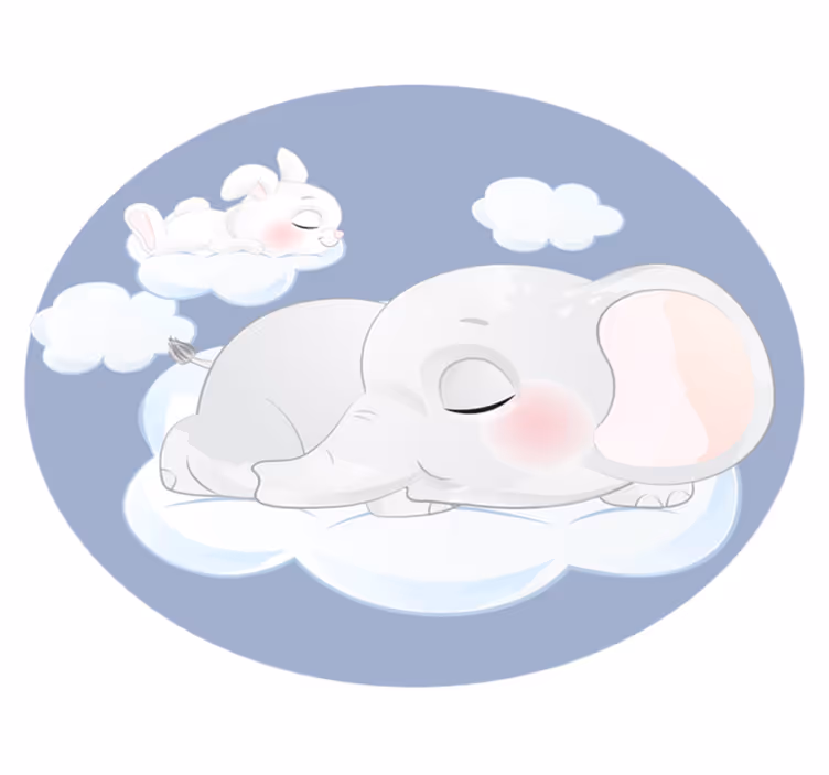 Vinyl teppich kinder elefant und hase auf wolke - TenStickers