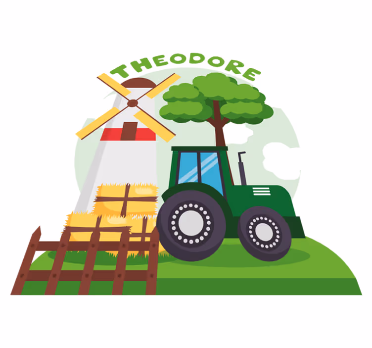 Vinyl teppich kinder grüner traktor mit hügel und wolken - TenStickers