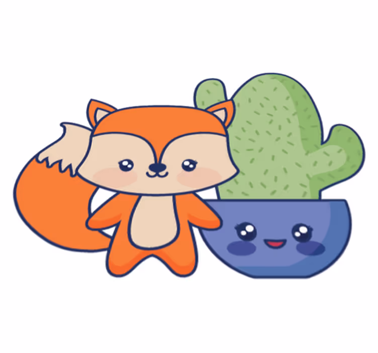 Vinyl teppich kinder mit anime kaktus und fuchs - TenStickers