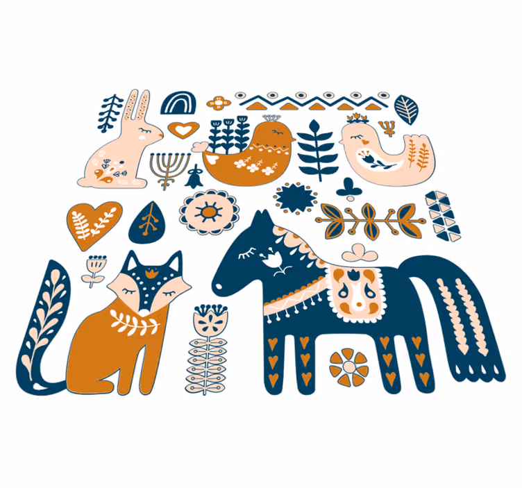 Vinyl teppich kinder mit nordischen waldtieren - TenStickers