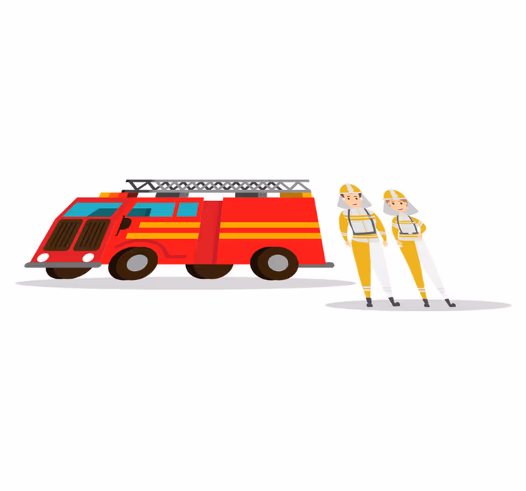 Vinyl teppich kinder feuerwehrmann und frau auto - TenStickers