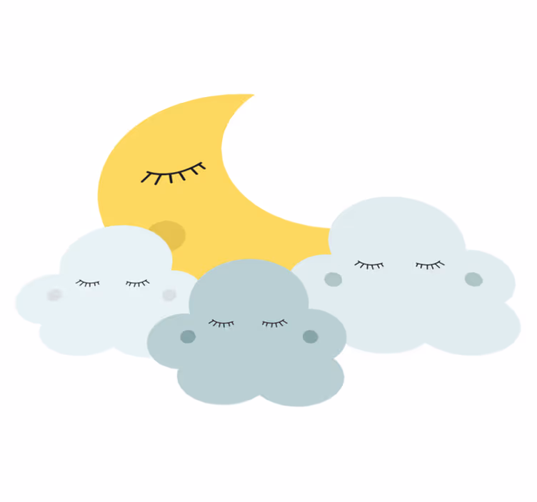 Vinyl teppich kinder glücklicher mond und wolken schlaf - TenStickers