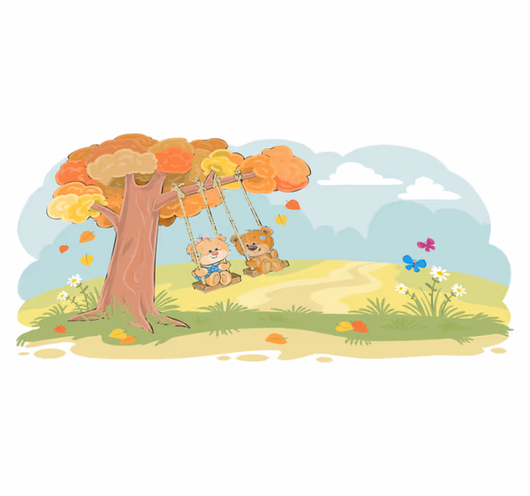 Vinyl teppich kinder mit teddybären im wald - TenStickers