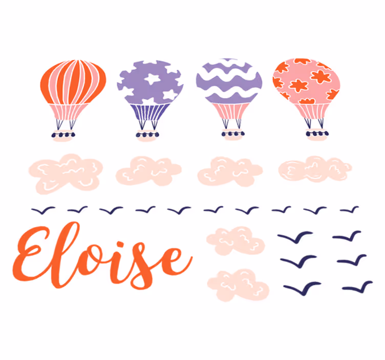 Vinyl teppich kinder mit rosa und lila ballons wolken vögel - TenStickers