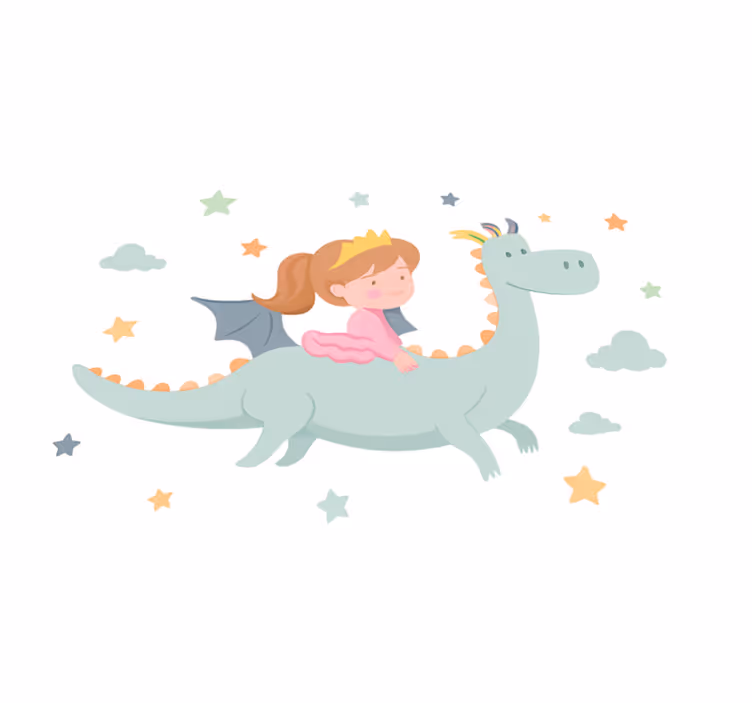 Vinyl teppich kinder prinzessin auf einem drachen - TenStickers