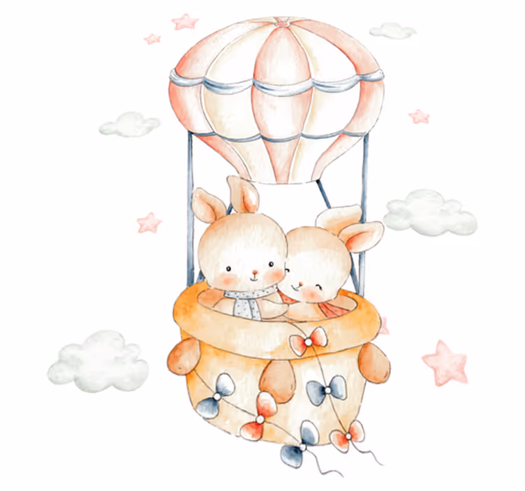 Vinyl teppich kinder heißluftballon hase - TenStickers