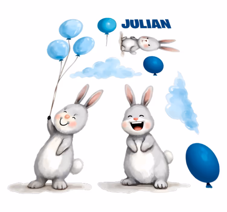 Vinyl teppich kinder mit blauen ballons und hasen - TenStickers