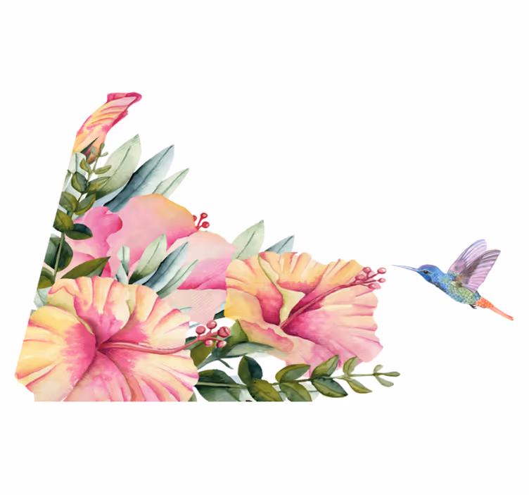 Vinyl teppich bad mit blumen und kolibri - TenStickers