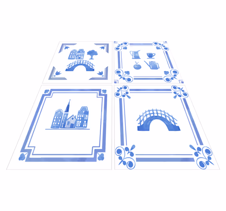 Vinyl teppich küche delftware niederländische häuser - TenStickers