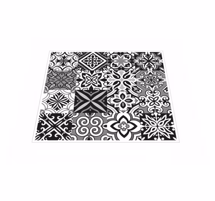 Vinyl teppich küche starke schwarze geometrische kontraste - TenStickers