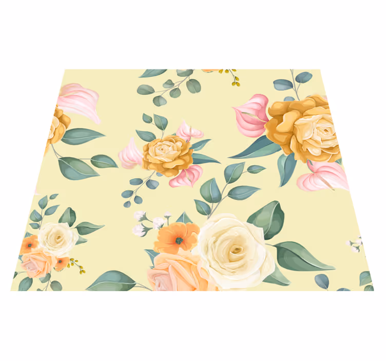 Vinyl teppich schlafzimmer mit gelben rosen im vintage-stil - TenStickers