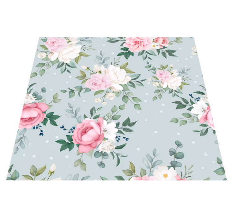 Vinyl teppich natur in blau und rosa blumen - TenStickers