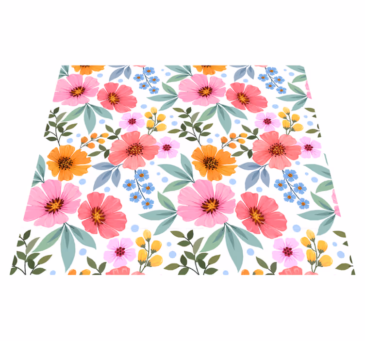 Vinyl teppich natur mit bunten blumen auf weiß - TenStickers
