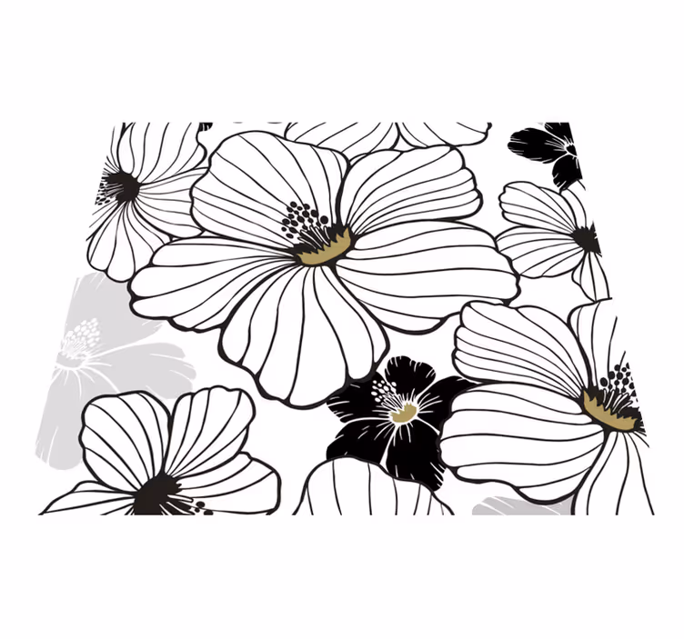 Vinyl teppich natur mit weißem hibiskusmuster - TenStickers