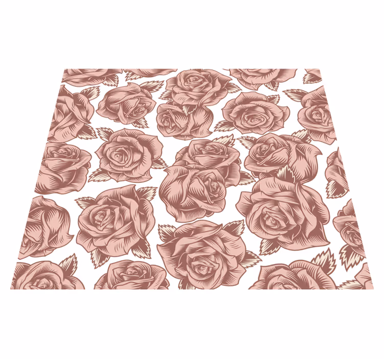Vinyl teppich natur mit retro-rosen design - TenStickers