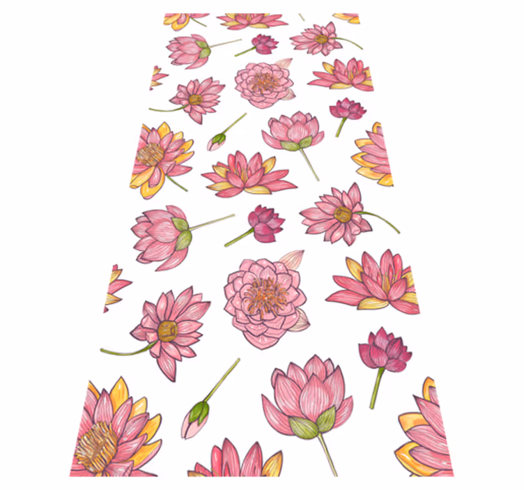 Vinyl teppich natur mit pinken lotusblumen - TenStickers
