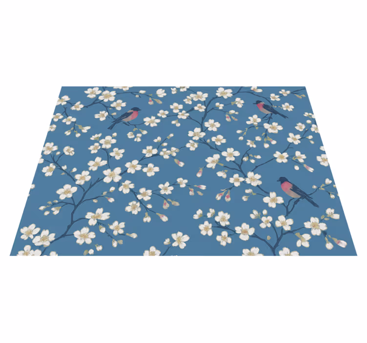 Vinyl teppich natur mit blauen obstgarten-vögeln - TenStickers