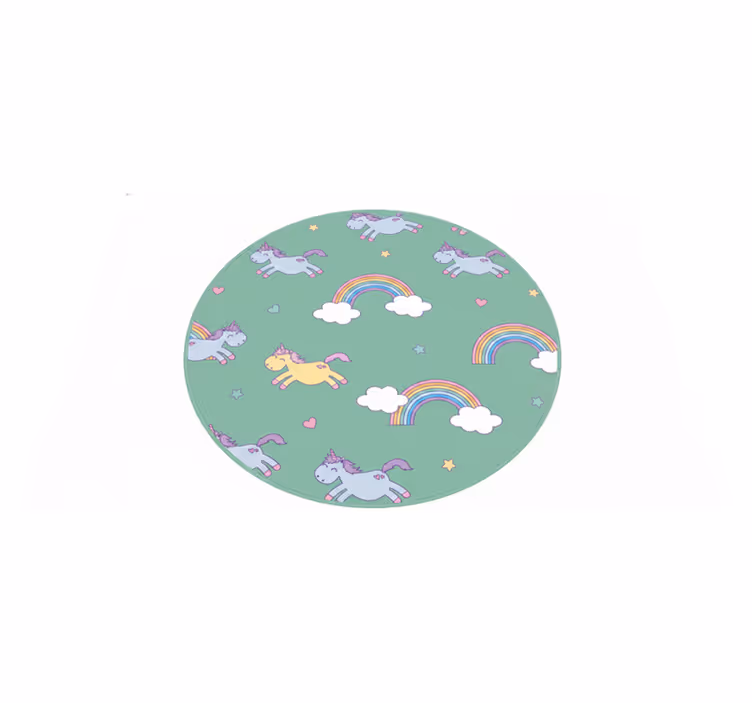 Vinyl teppich kinder in türkis mit einhörnern und regenbögen - TenStickers