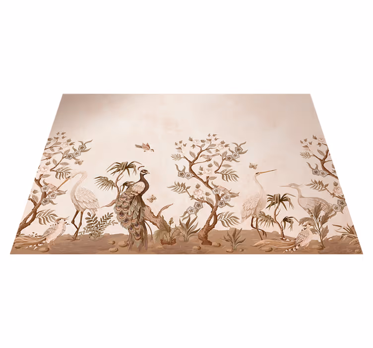 Vinyl teppich beige mit vintage tiermotiven - TenStickers