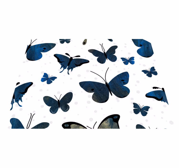 Vinyl teppich weiß mit blauen glitzer schmetterlingsflügeln - TenStickers