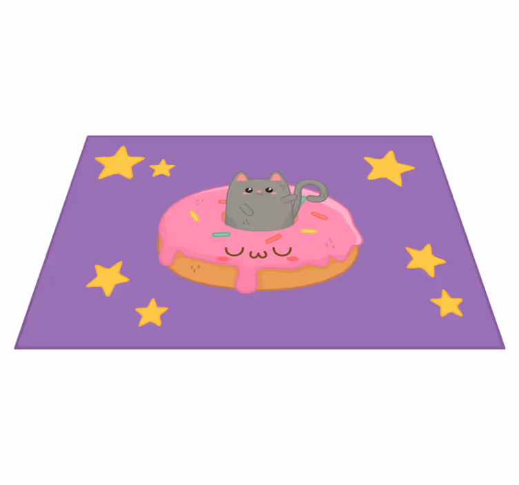 Vinyl teppich lila katze und donut - TenStickers