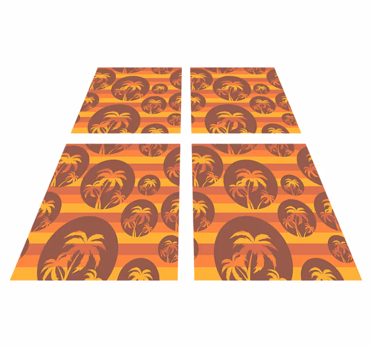 Vinyl teppich orange mit retro sonnenuntergang und palmen - TenStickers