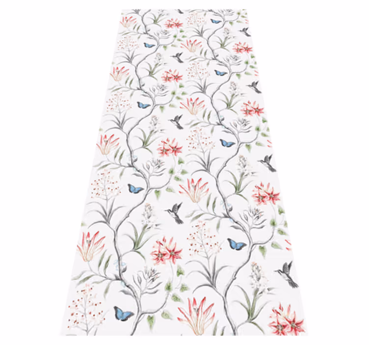 Vinyl teppich terrasse mit vogel und schmetterling blumen - TenStickers