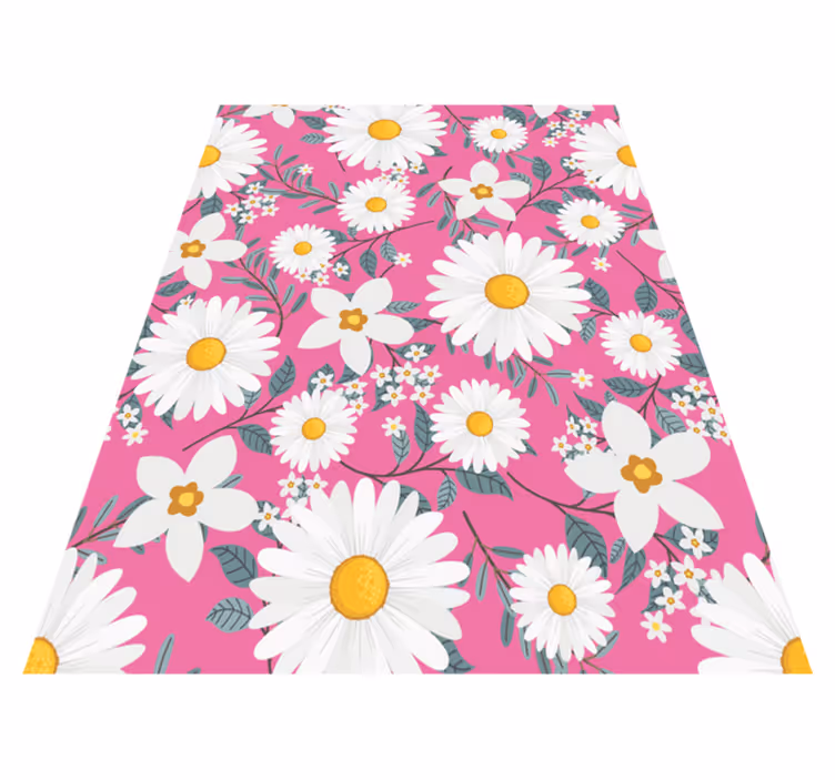 Vinyl teppich rosa mit pinken gänseblümchen - TenStickers