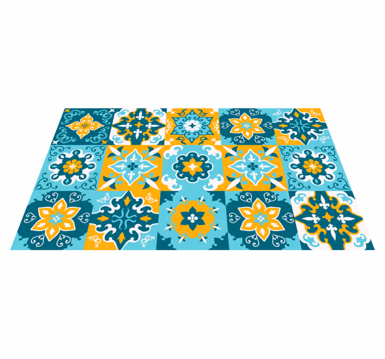 Gelbe und hellblaue fliesen vinyl schlafzimmer teppich - TenStickers