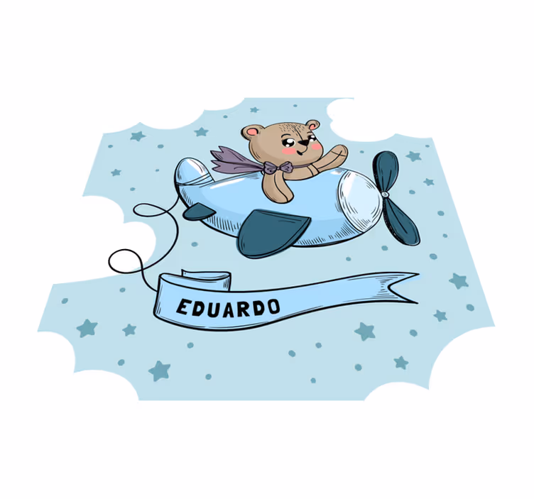 Vinylteppich mit Name anpassbares Teddy-Piloten-Design - TenStickers
