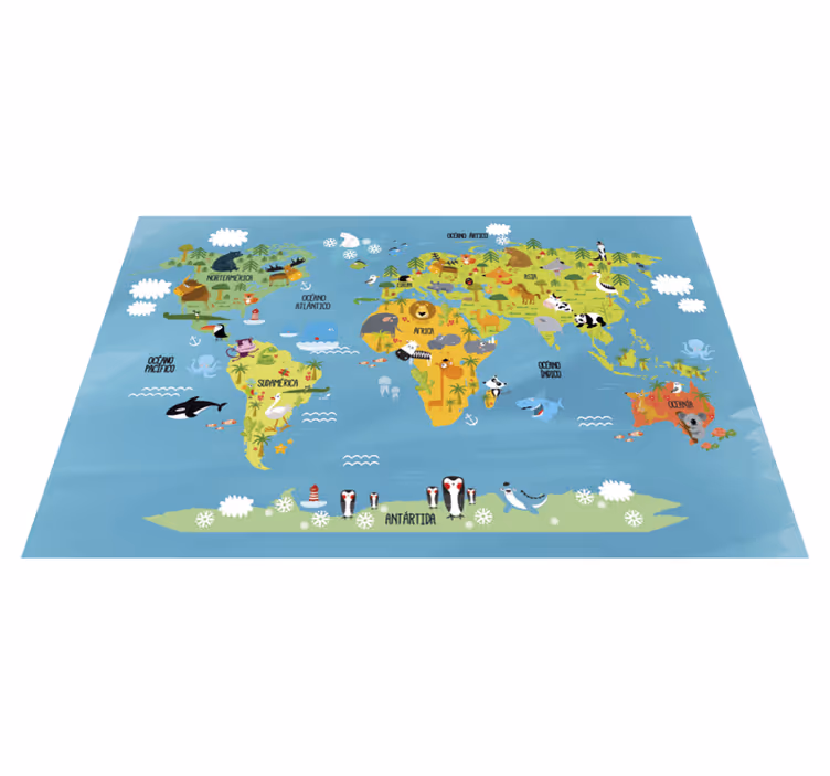 Tierweltkarte kinder vinyl teppich - TenStickers