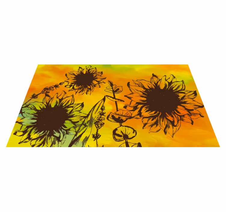 Vinyl Teppich Blumen sonnenblumenskizze - TenStickers
