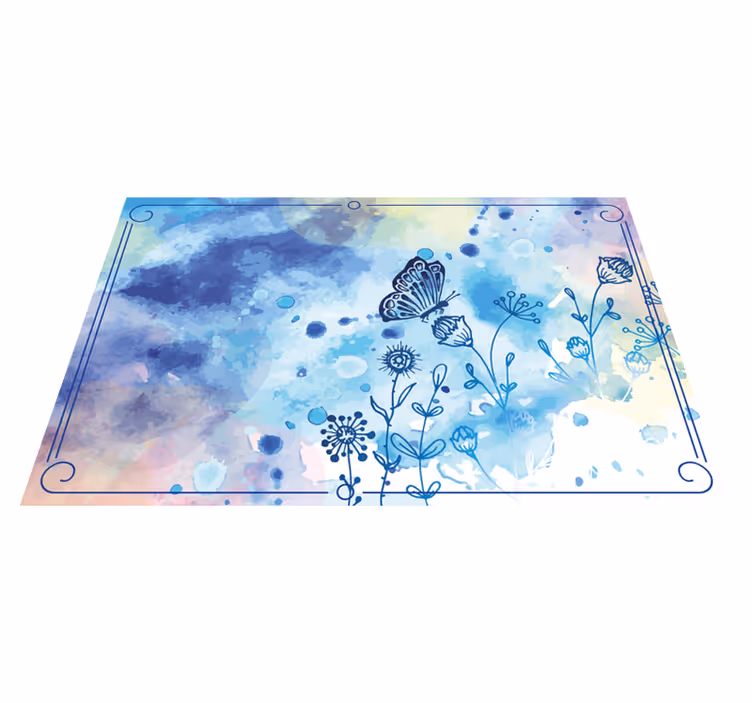 Vinylteppich Schmetterlinge Blumenzeichnung und Schmetterlinge - TenStickers