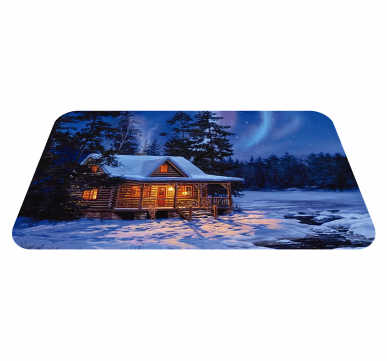 Vinylteppich Wohnzimmer Winterland mit hütte - TenStickers