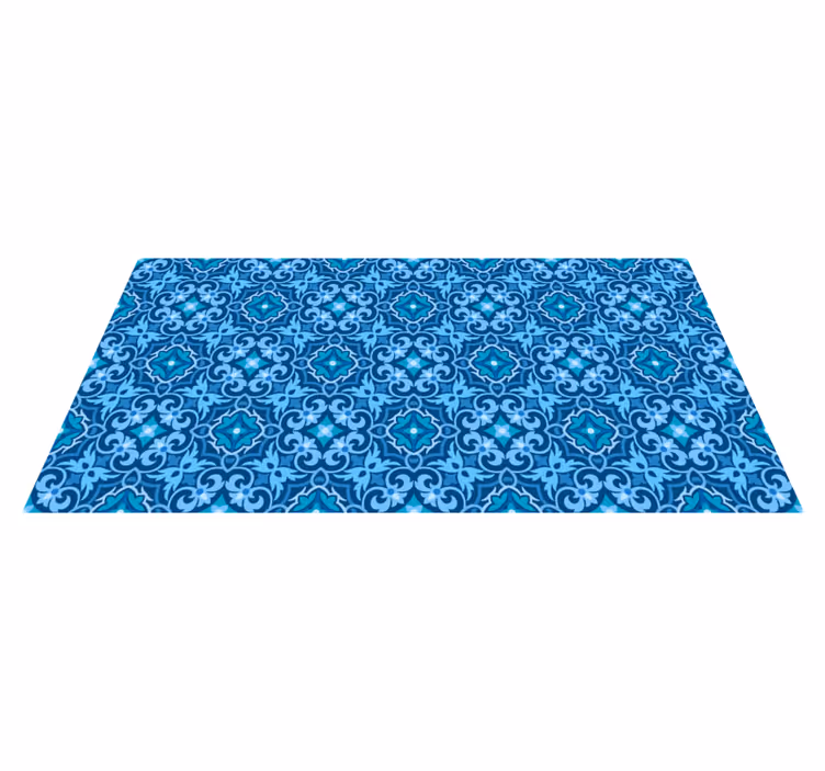 Vinyl Teppich Küche Blaue fliesen und blumen - TenStickers