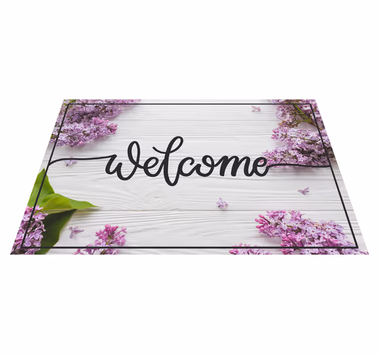 Vinylteppich Holz Willkommen blumen - TenStickers