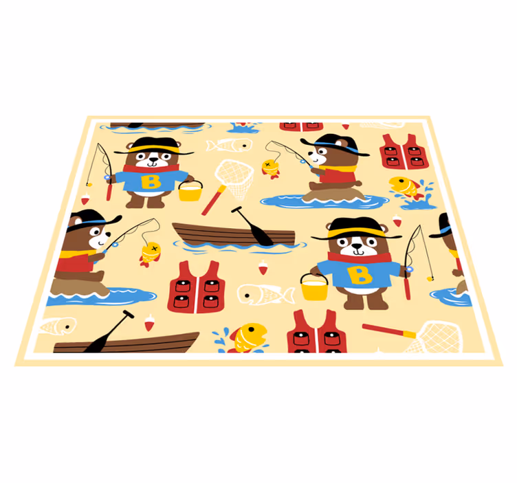 Vinyl Teppich Kinder angeln bär abenteuer - TenStickers