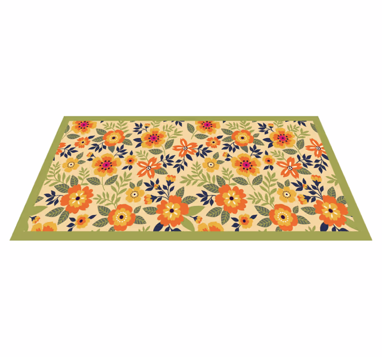 Vinylteppich Blumen Blüten grün und orange - TenStickers