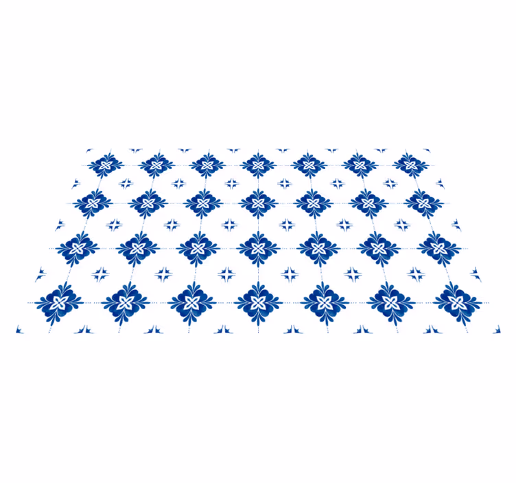 Vinyl Teppich Fliesenoptik blaues blumenmotiv - TenStickers