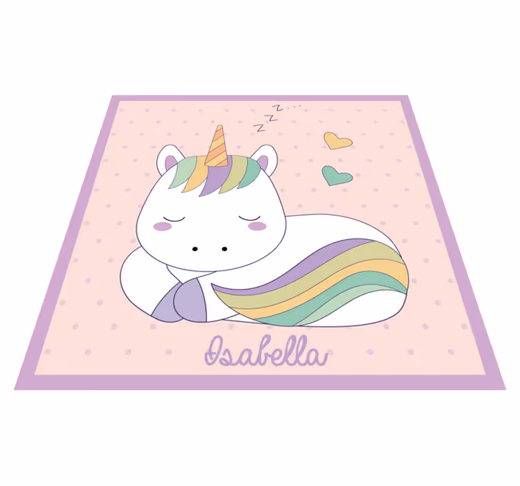 Vinylteppich Tiere Einhorn auf regenbogen mit anpassbarem Namen - TenStickers