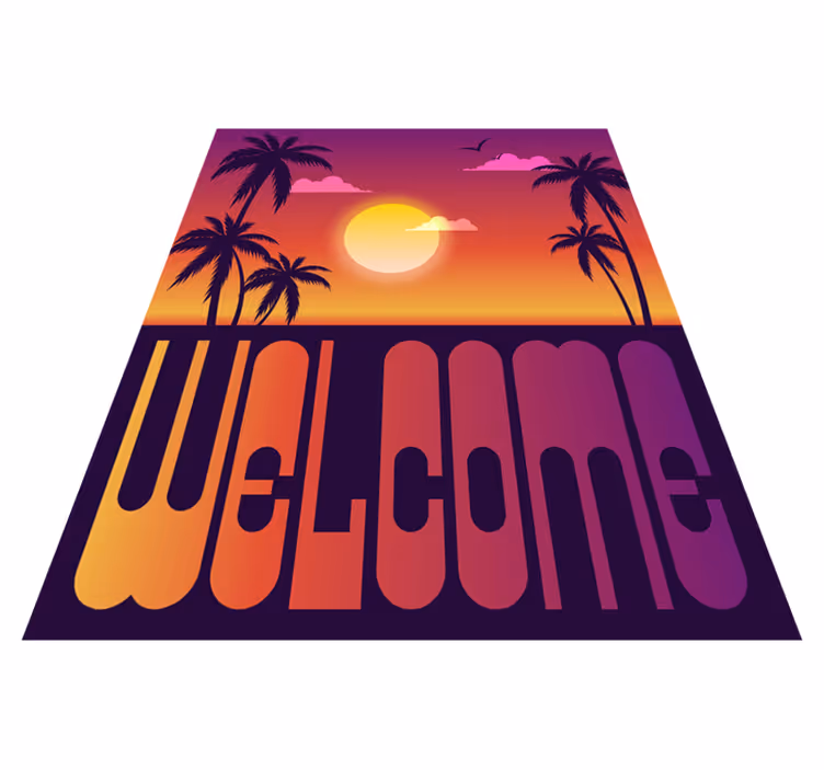 Vinyl Teppich Spruch tropischer sonnenuntergang willkommen - TenStickers