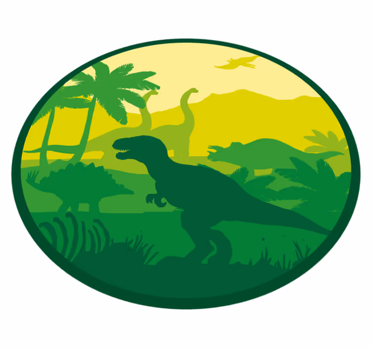 Vinyl Teppich rund Dinosaurier-silhouette auf schöner landschaft - TenStickers