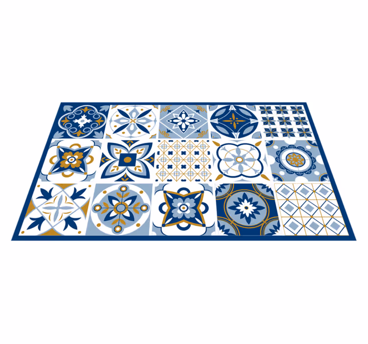 Vinyl Teppich Küche blaue quadratische fliesen - TenStickers