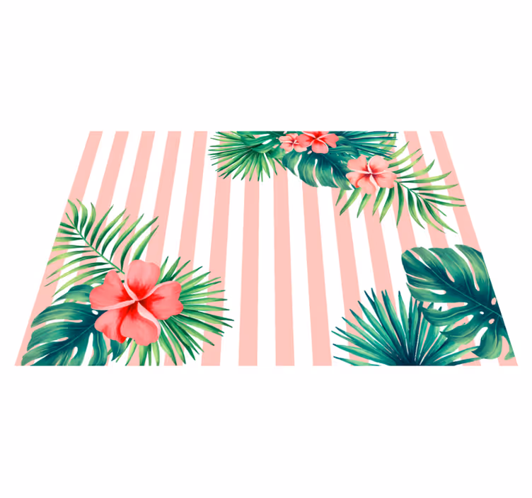 Vinylteppich Blumen Tropische blätter mit Streifen - TenStickers