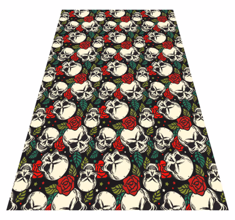 Vinyl Teppich Halloween totenkopf-rosenmuster - TenStickers