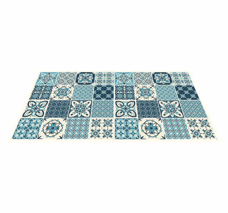 Vinyl Teppich Fliesenoptik türkisfarbenes blumenmuster - TenStickers