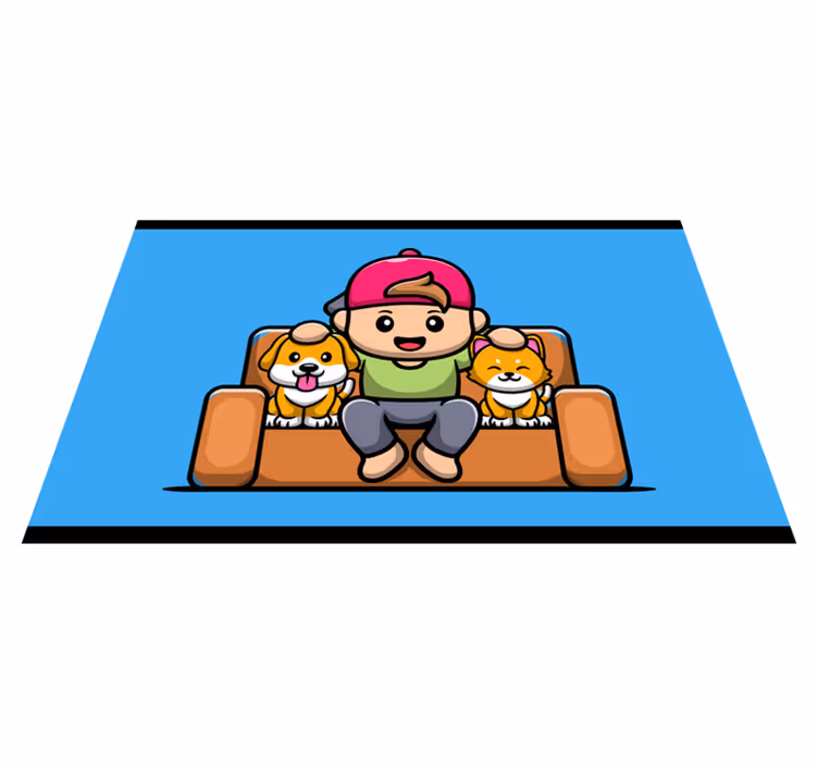 Vinyl Teppich Kinder junge mit haustieren - TenStickers